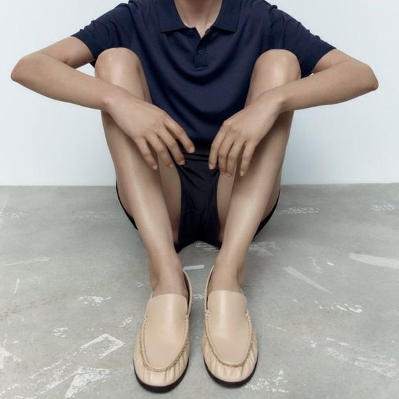 NEW Zara Leather Loafers Off-White MOCASSIN Flats Slip On Shoes Size 38 US 7.5 - Picture 7 of 9